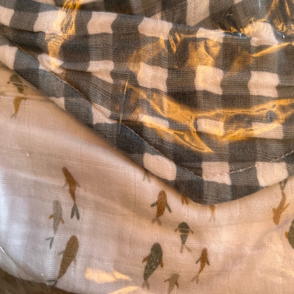 lulujo. Baby bandana bibs. 2 piece Fish and Navy Gingham patterns. NWT. - Picture 3 of 4